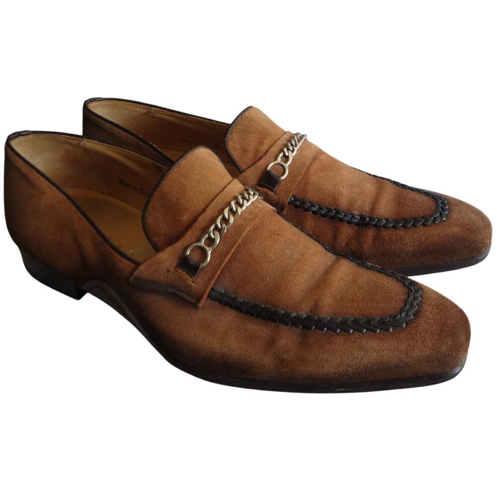 MEZLAN Tan Italian Suede Leather Loafer Woven Braided Chain Bit Spain Mens 9 - Picture 4 of 8